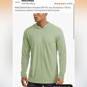 MAGCOMSEN Men's Light Green Hooded Shirt UPF 50+ Sun Protection Long Sleeve